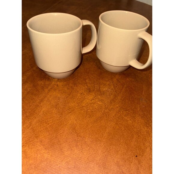 Pair Of Mainstays Beige Stackable Mugs  Dishwasher & Microwave Safe - Picture 1 of 5